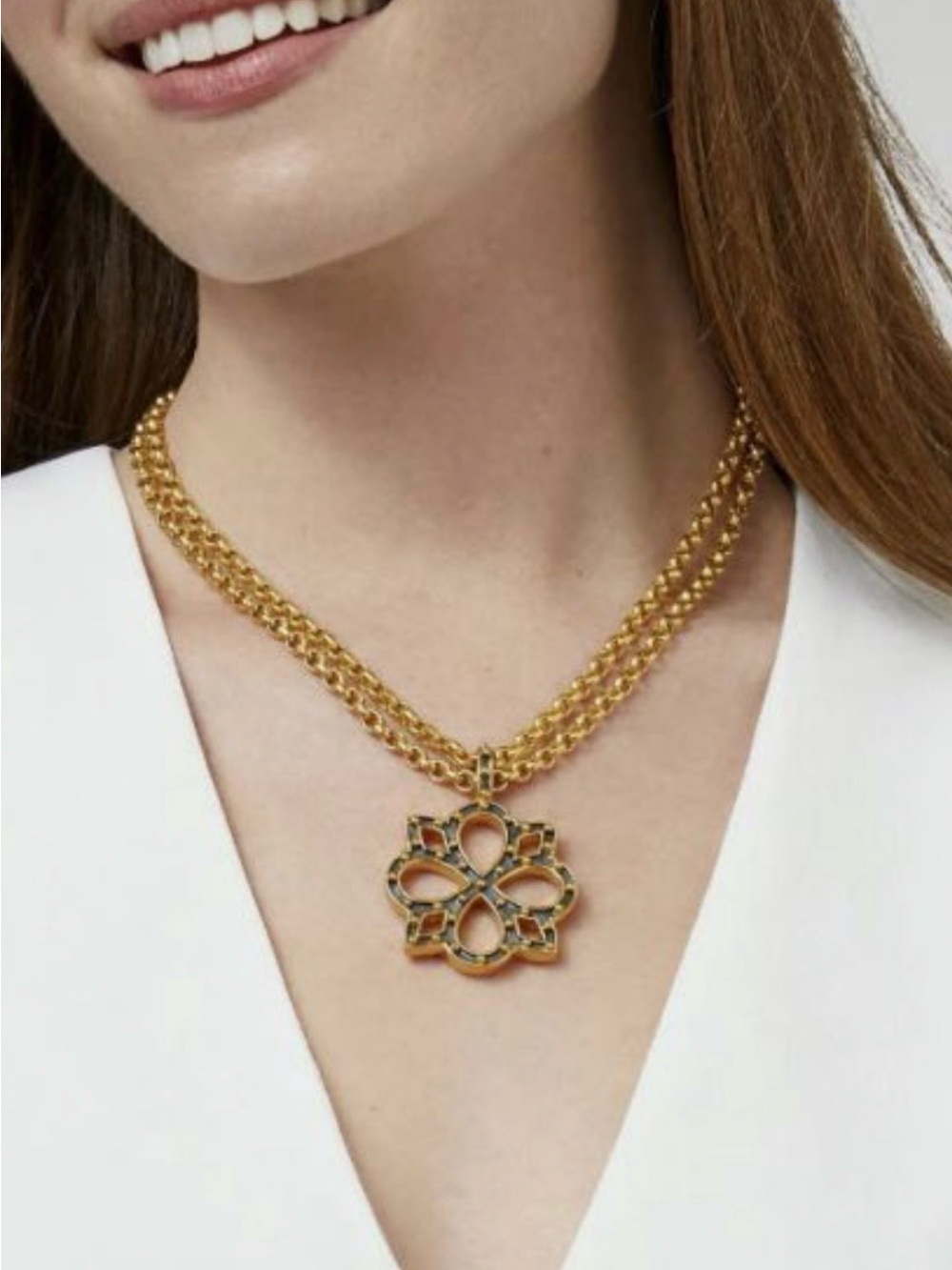 Julie Vos Gold Floral Openwork Pendant Necklace